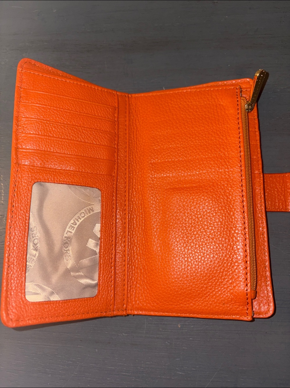 Michael Kors Charlton Orange Leather Wallet Gold Buckle Push-Lock Latch EUC - Picture 9 of 14